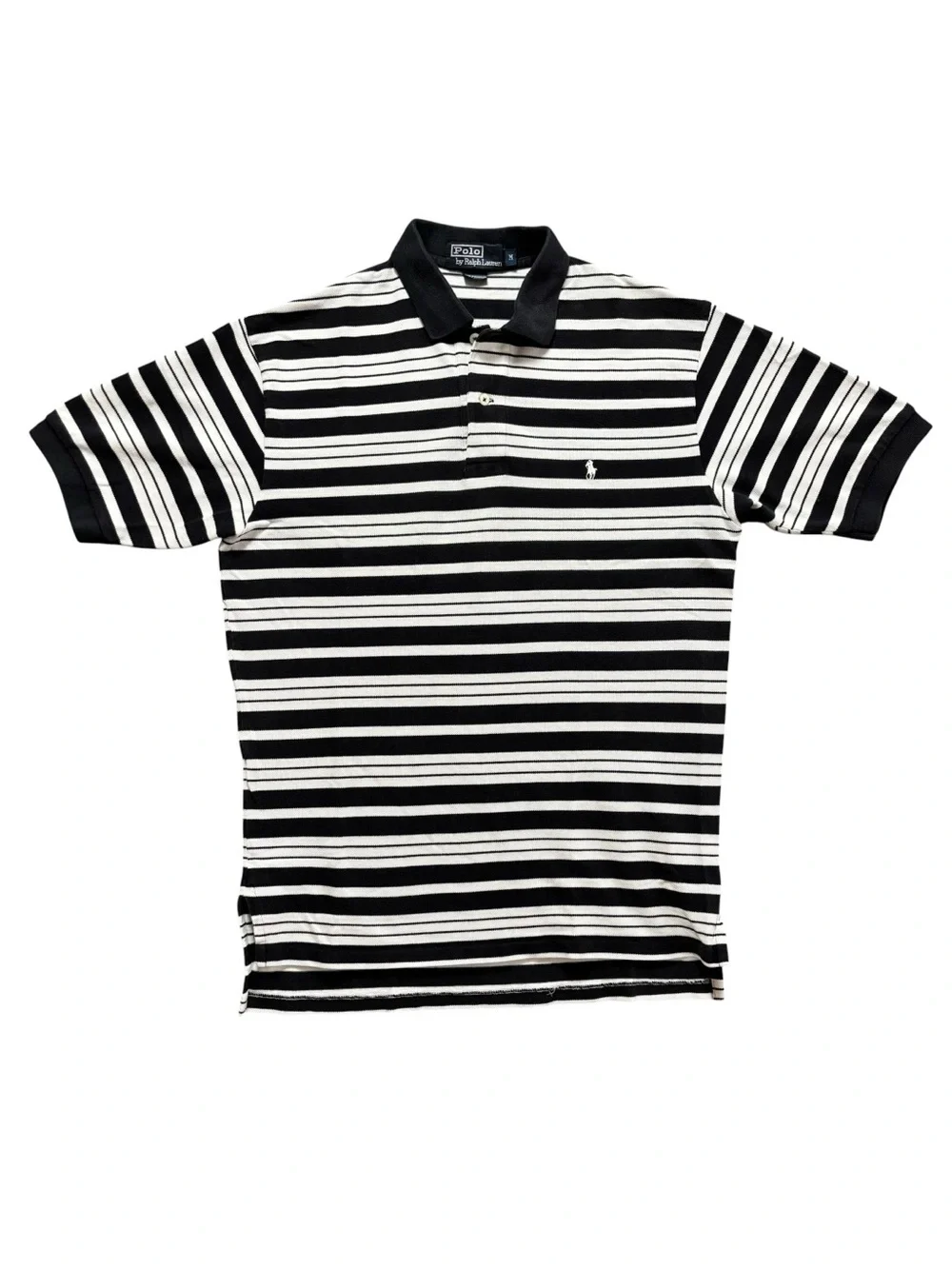 Vintage 90s Polo Ralph Lauren Striped Polo Shirt Size M, B&W Malaysia K1